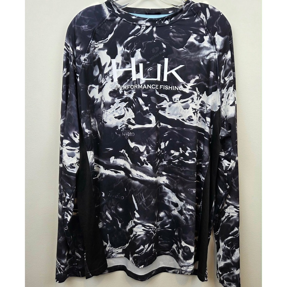 Huk Performance Fishing Mens L Mossy Oak Elements Hydro Long Sleeve Shirt